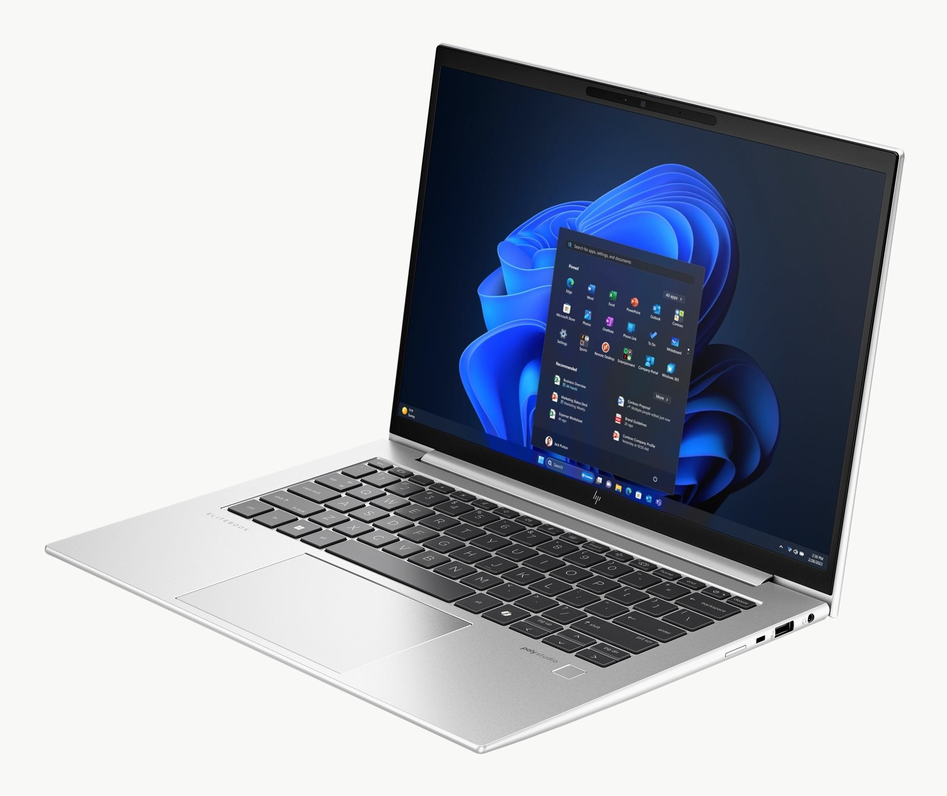 HP EliteBook 840 G11, öppen, sedd snett framifrån.