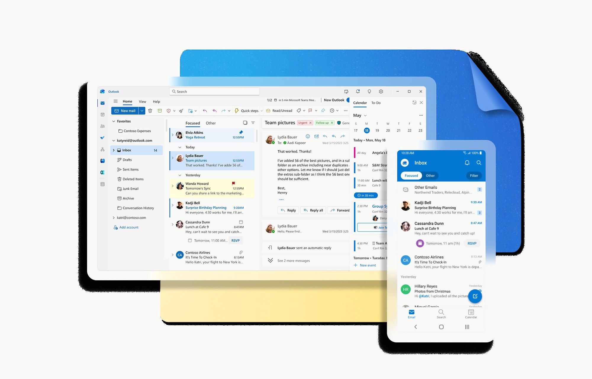Outlook på en dator och en telefon.