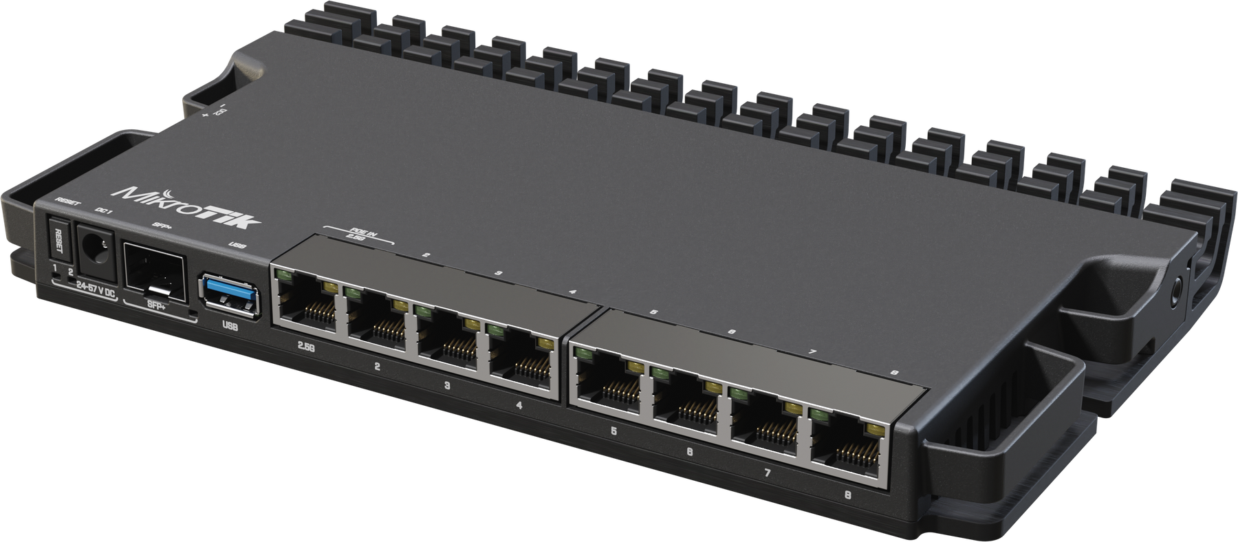 MikroTik RB5009, en router och brandvägg, frilagd.